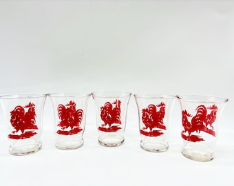 Vintage Libbey Red Rooster Juice Glasses Set of 5