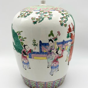 Vintage Handpainted Porcelain Ginger Jar
