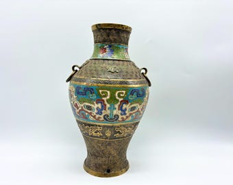 Japanese Cloisonné Enamel on Brass/Bronze Vase or Urn