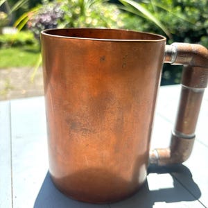 Handmade Heavy Solid Copper Mug with Industrial Pipe Handle