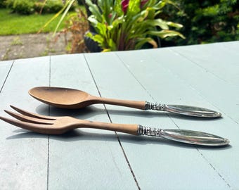 Vintage Webster Sterling Silber & Holz Salatbesteck
