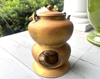 Vintage Hammered Copper Tone Teapot with Tea Light Warmer