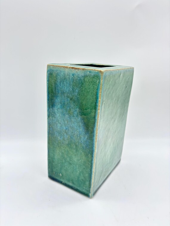 Antique Monochrome Glaze Flower Brick Block Vase View 3
