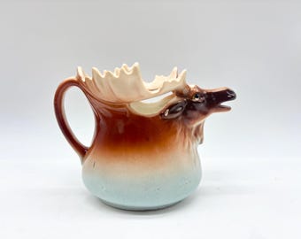 Brocca per panna in ceramica vintage con testa di alce.