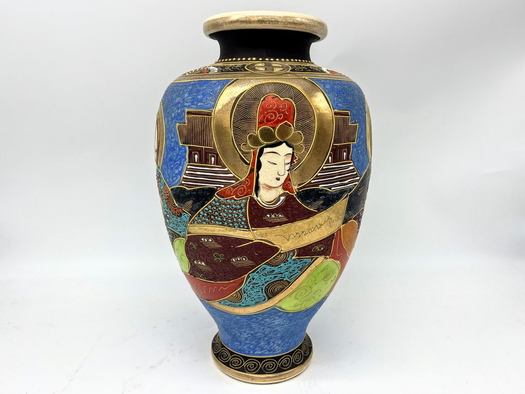 Japanese Hand Painted Satsuma Vase Large Etsy