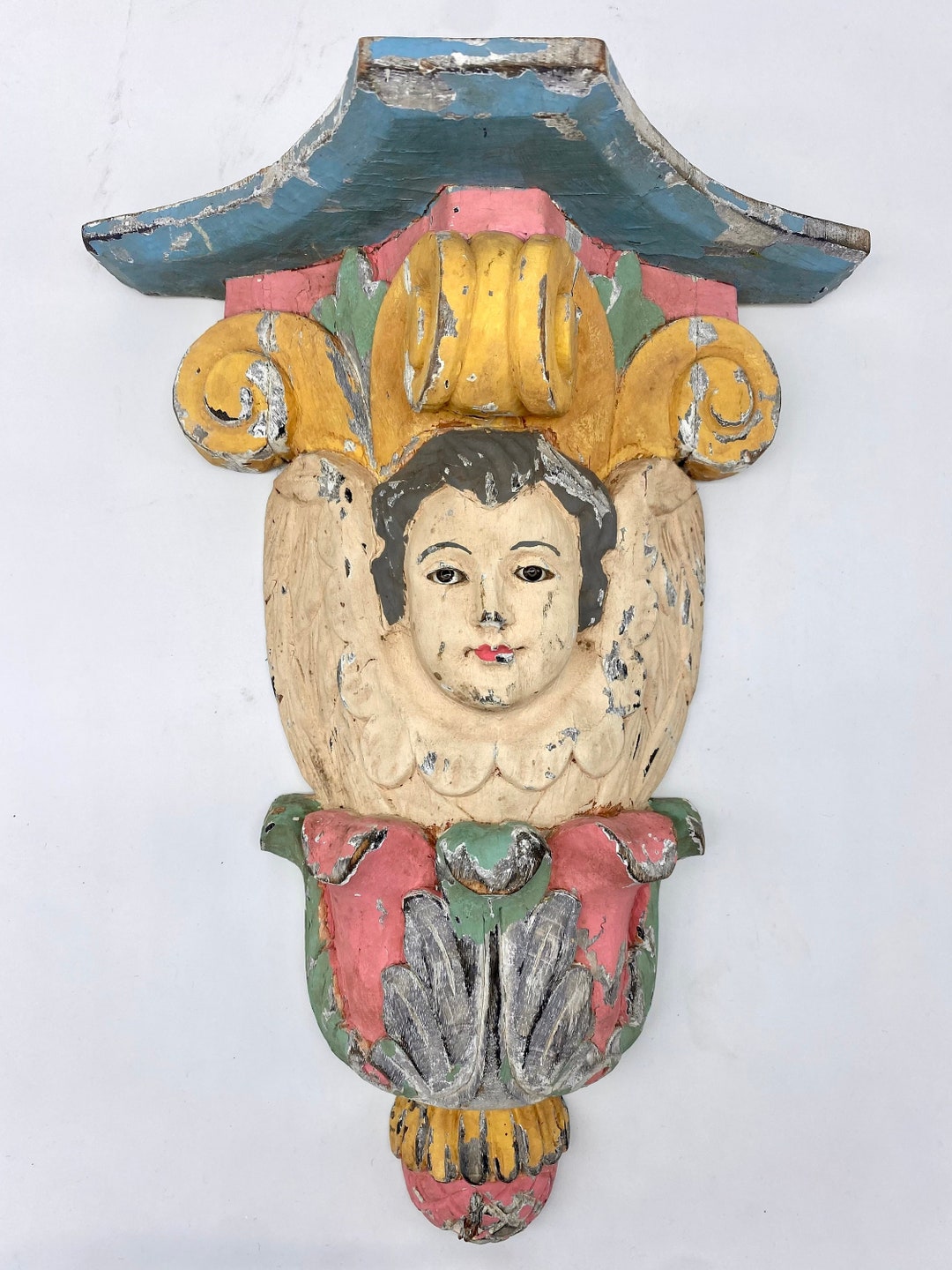 Unique Wood Hand Carved Wall Sconce With Face Etsy