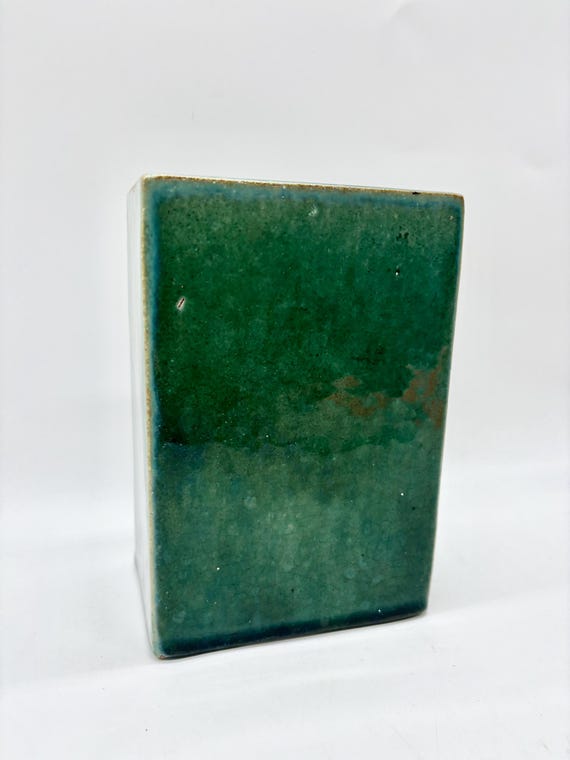 Antique Monochrome Glaze Flower Brick Block Vase View 2