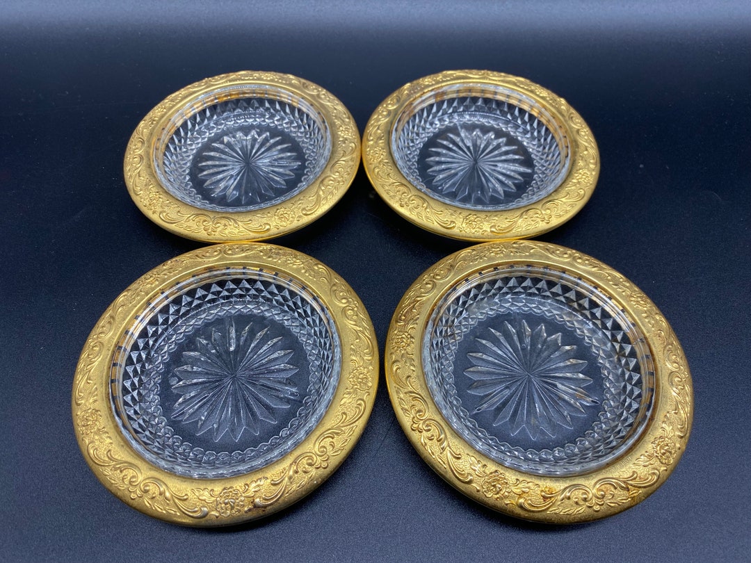 Set of 4 Glass Gold Rimmed Coasters/ashtrays Etsy