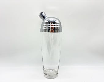 Vintage Glass Cocktail Shaker with Chrome Lid