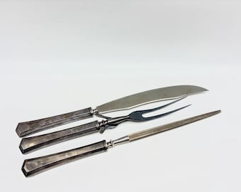 Vintage Carving Set 3pc – Universal Resistain Steel Knife Fork & Honing Steel – Mid Century Kitchen