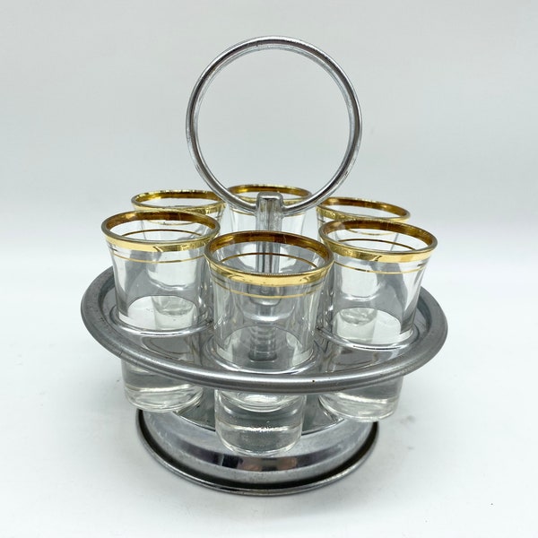 Vintage Set of 6 Shot Glasses with Caddy