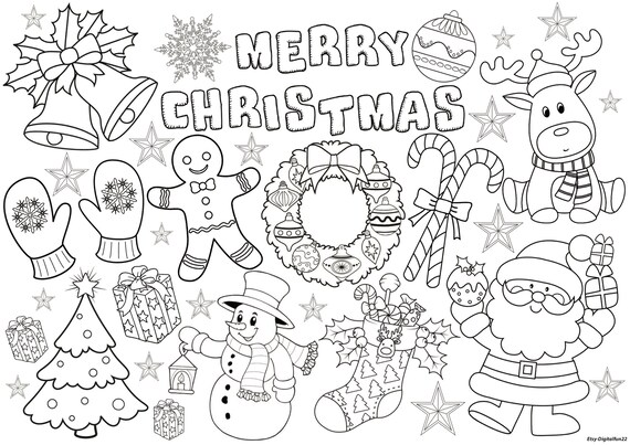 X1 A3 DIGITAL Christmas Colouring Sheet Printable Kids - Etsy