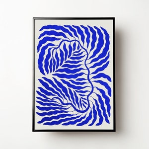 Blue Leaves Modern Print, Blue Leaf, Modern Wall Art, Minimalist, Aesthetic Wall Decor, Blue, Graphic Design, Digital Print,Instant Download