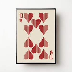 Stampa di carte da gioco retrò, retrò, carte da gioco, rosso, cuori, arte della parete rossa retrò, estetica, decorazione della parete, stampa digitale, download istantaneo