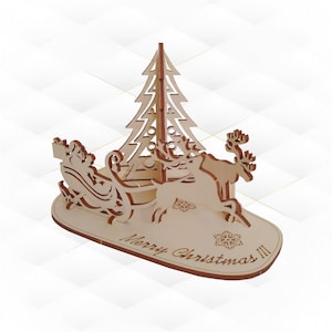 Cadeau-kerstkaart, 3D-puzzels, lasergesneden ontwerp. Wenskaarten, kerst herten en elanden, lasersnijmodel. Kerstboom, laserpatroon.