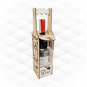 Wine box for two, ready laser cut file, laser cutting design. Svg dxf files, wine box holder, pattern for laser machines. Bottle box holder.