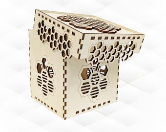 Gift box bee honeycomb, svg dxf design laser cut. Bee honey silhouette laser cutting.