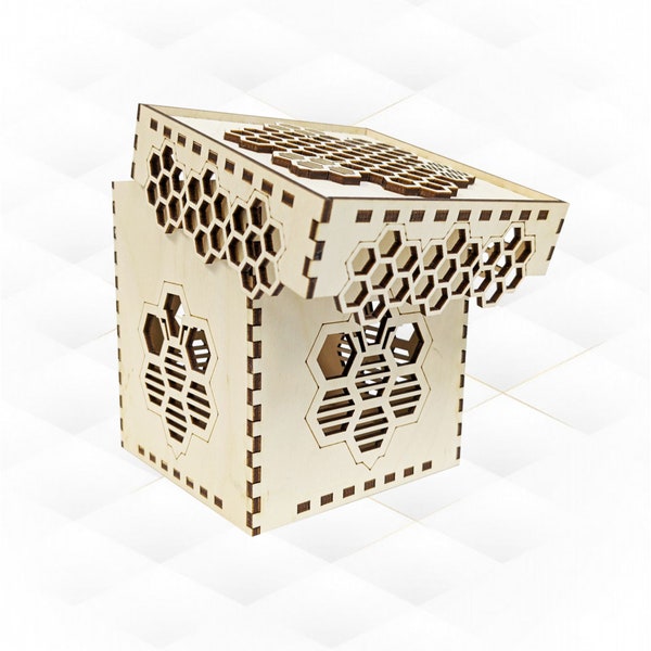 Gift box bee honeycomb, svg dxf design laser cut. Bee honey silhouette laser cutting.