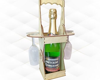 Weinkiste für Zwei Laser Cut Design, Flasche Gläser Halter, SVG DXF Schneidevorlage