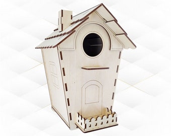 Bird house svg dxf design for laser cutting. Garden Decor for cut laser.