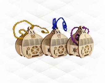 Calendario de Adviento para árbol de Navidad con diseño cortado con láser, plantilla vectorial SVG DXF de bola de Navidad