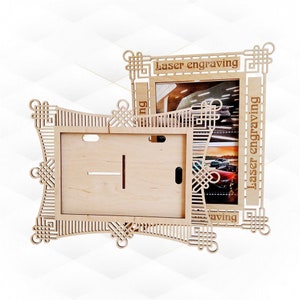 Picture frame 2 pattern for laser cut engraving. Laser cutting design, drawing cut, laser svg plan, photo holder. Picture holder, cut model.