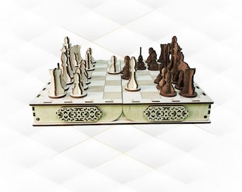 Schaakset lasergesneden sjabloon, SVG DXF-vectormodel, lasersnijden projectspelbord