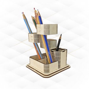 Gift floating organizer, desk holder for office and home, svg dxf files, laser cutting design. Table greeting decor, laser cut model.