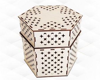 Hexagonal Gift Box Laser Cut Design, SVG DXF Laser Cutting Model Storage Boxes