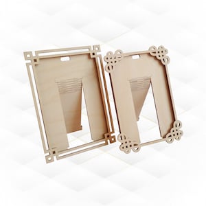 Marco de fotos con dos patrones, corte láser, diseño vectorial. Portafotos, portafotos, estuche para marcos de fotos. Archivo para máquinas láser, patrón láser.