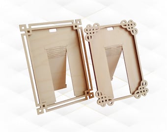 Picture frame two pattern, laser cutting, vector design. Photo holder, picture holder, photo frame case. Laser machines file, laser pattern.