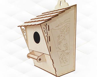 Bird House Laser Cut Template, Garden Houses SVG DXF Laser Cutting Design, Birds Home