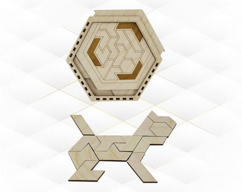 Diseño de juego de bolsillo de rompecabezas cortado con láser, plantilla de corte láser, modelo SVG DXF para juegos de tangram