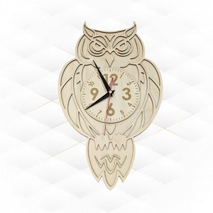 Presentväggklocka Uggla laserskuren design, SVG DXF-mönster, laserskärningsvektormall