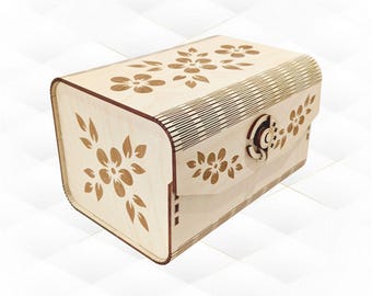 Gift Box with Lock Laser Cut Template, Greeting Flowers Pattern, SVG DXF Cutting Design