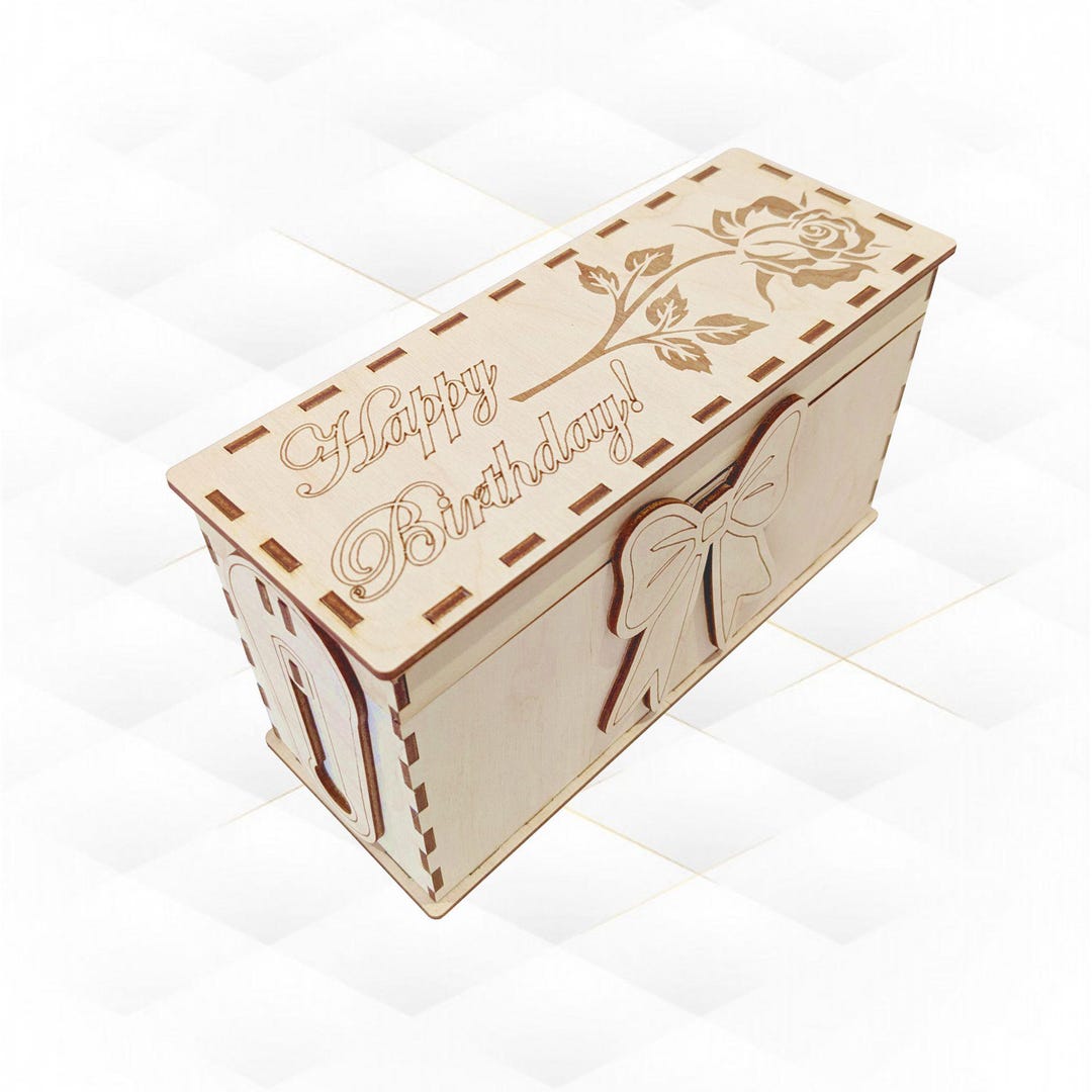 Happy Birthday Gift Box Laser Cut Design, SVG DXF Files, Vector ...