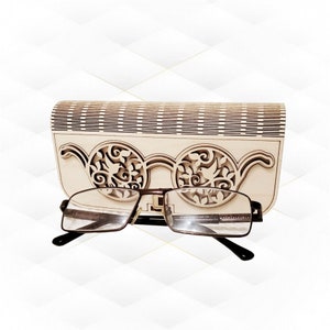 Gift case box for glasses, laser cut design, gift box. Laser vector template, birthday gift, cover glasses. Floral pattern, bird silhouette.