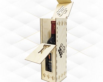 Gift wine box, design for laser cutting. SVG DXF pattern laser cut. Ready use cut files.