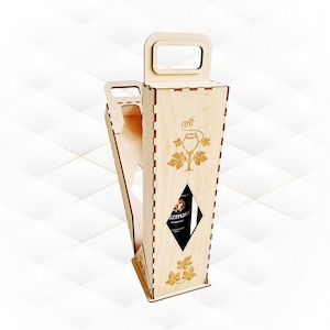 Wine box, laser cut design, bottle holder. Laser cutting, svg dxf files, wine holder case. Birthday gift, greeting boxes, vector template.