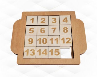Sliding Puzzle 15 Laser Cut Template, Logic Game, Vector SVG DXF Laser Cutting Design