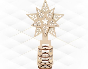 Weihnachtsbaumspitze Stern Laser Cut Design, Weihnachten SVG DXF Vektorschnittvorlage
