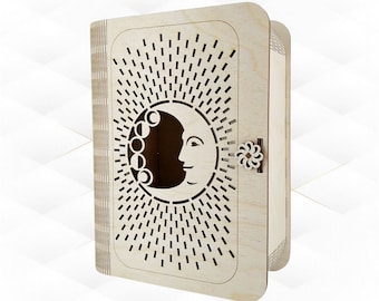 Gift Box Big Tarot Cards Laser Cut Pattern, Moon Design, Boxes Case Vector Template