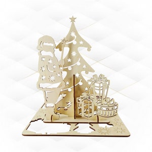 Tarjeta de regalo navideña, diseño cortado a láser, tarjetas de felicitación. Modelo cortado a láser, patrón de Papá Noel, árbol de Navidad. Archivos SVG y DXF, archivo de corte de rompecabezas 3D.