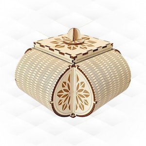 Boîte à bijoux cadeau avec couvercle, design découpé au laser. Modèle découpé au laser, motif de gravure, fichiers svg dxf. Forme de boîte de voeux, création de modèle laser