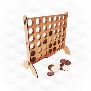 Puede incluir: Juego de Connect 4 de madera clara. El marco presenta una cuadrícula de agujeros circulares. El juego incluye fichas circulares claras y oscuras. Un juego de estrategia clásico para dos jugadores.