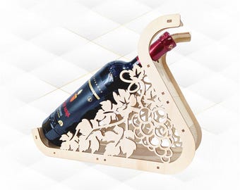 Wine Bottle Holder Laser Cut Pattern, SVG DXF Vector Template, Grape Cutting Design