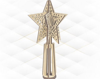 Christmas Tree Topper, project laser cut. Svg dxf vector design. Christmas star decoration laser cutting pattern.