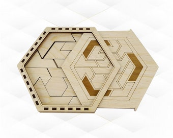 Tangram pocket game, svg dxf laser cut files. Ready cut drawing.