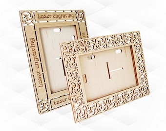 Photo frame, 2 pattern for laser cut and engraving. Laser cutting design, svg dxf cut model. Greeting decor, picture frame, photo holder.