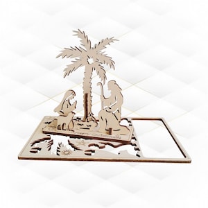 Krippe - Geschenkkarte, Grußkarten, Lasercut-Design. Zeichnung Laserschnitt, svg dxf Datei, 3D-Puzzle. Krippenmuster, Vektorschablone.